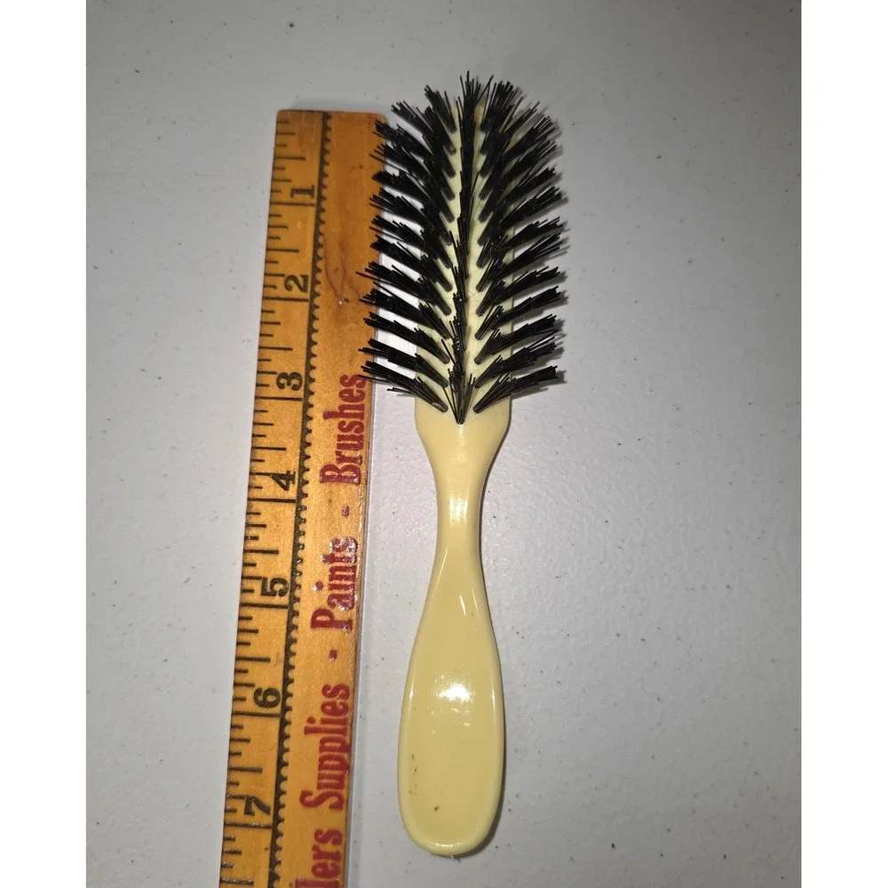 Cream Plastic Hair Brush Black Stiff Synthetic Bristles 6.5 Inch Travel‎ Size